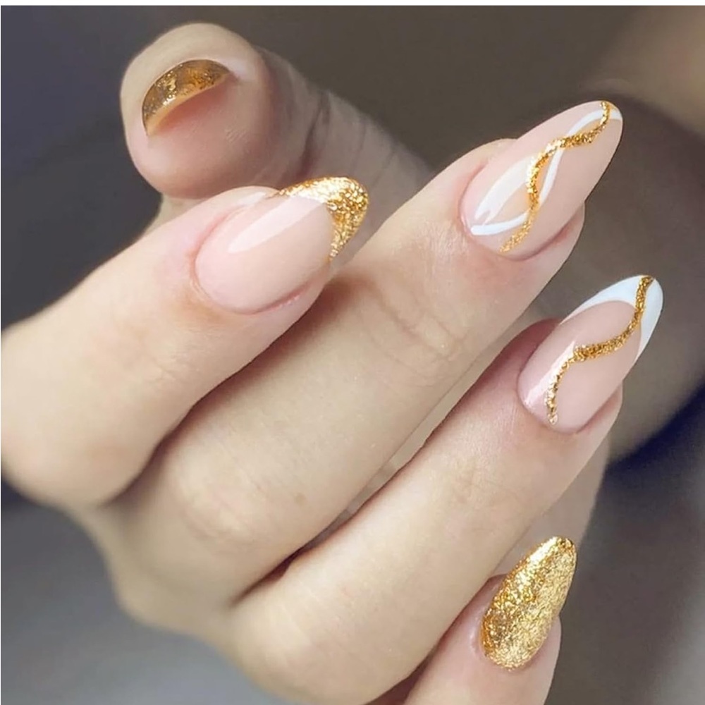 Pink with Gold Glitter Press-On Nails